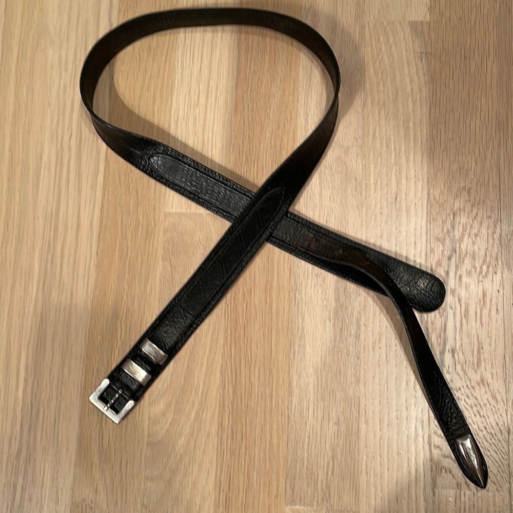 Men’s black textured belt made in Italy, silver tip & buckle, Sz 36